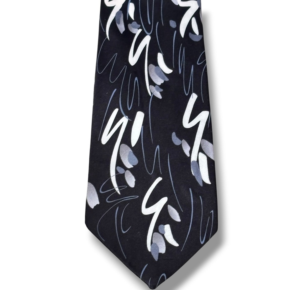 Vintage J. Garcia Big Bird Collection Silk Necktie Mens Black Abstract Art Tie